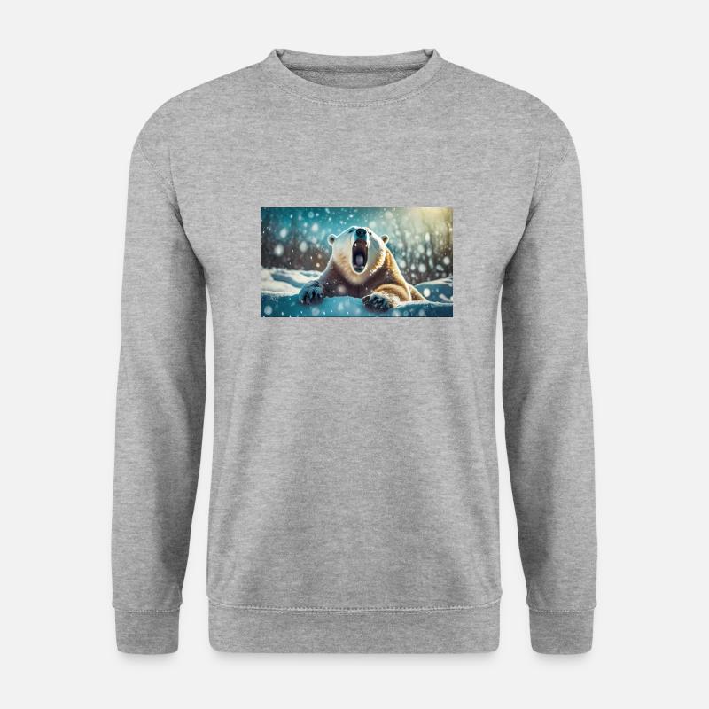 Niedliche Tiere chillen – Eisbär - Unisex Pullover - Weißgrau meliert