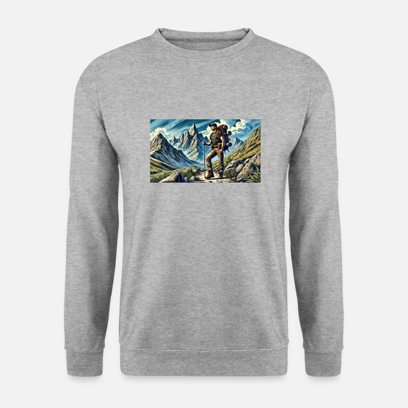 Wandern in den Bergen l - Unisex Pullover - Weißgrau meliert