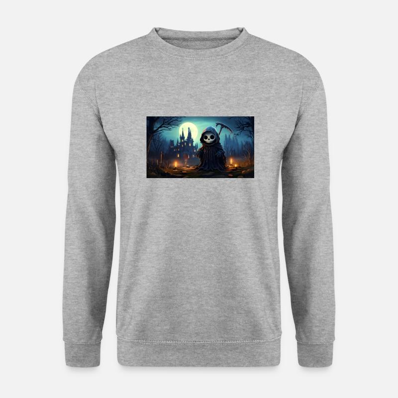kleiner niedlicher sensenmann - Unisex Pullover - Weißgrau meliert