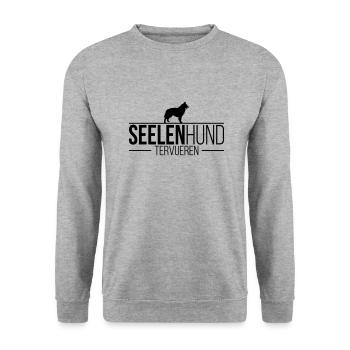 TERVUEREN Seelenhund Hunde Hund Hundespruch - Unisex Pullover - Weißgrau meliert - Vorne - Alina (178cm) & Michal (187cm)