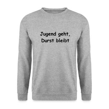 Jugend geht Durst bleibt, Männer, Bier, Party - Unisex Pullover - Weißgrau meliert - Vorne - Alina (178cm) & Michal (187cm)