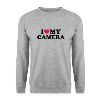 Fotoapparat - Unisex Pullover - Weißgrau meliert - Vorne - Alina (178cm) & Michal (187cm)