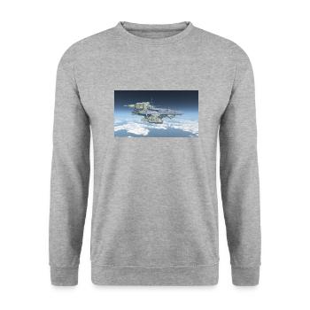 A huge spaceship above the clouds - Unisex Sweatshirt - salt & pepper - Front - Alina (178cm) & Michal (187cm)