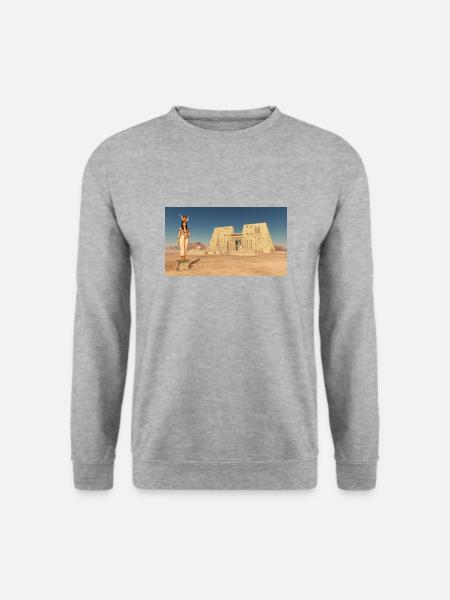 Göttin Hathor und Tempel des Horus von Edfu - Unisex Pullover - Weißgrau meliert
