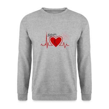 Herzschlag Amsterdam - Amsterdam Liebhaber stadt - Unisex Pullover - Weißgrau meliert - Vorne - Alina (178cm) & Michal (187cm)