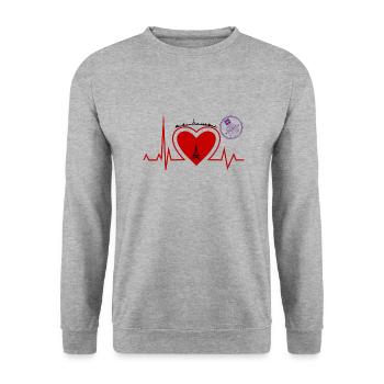 Herzschlag Paris - Paris Liebhaber stadt - Unisex Pullover - Weißgrau meliert - Vorne - Alina (178cm) & Michal (187cm)