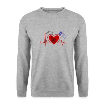 Herzschlag New York - New York liebhaber stadt - Unisex Pullover - Weißgrau meliert - Vorne - Alina (178cm) & Michal (187cm)