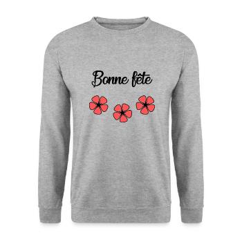 BONNE FÊTE. FÊTE DES MÈRES. FÊTE DES PÈRES. FÊTE - Sweat-shirt Unisexe - gris chiné - Devant - Alina (178cm) & Michal (187cm)