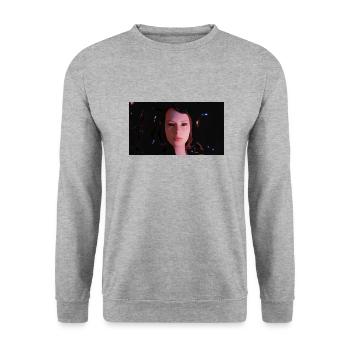 Flüssiges Gesicht - Unisex Pullover - Weißgrau meliert - Vorne - Alina (178cm) & Michal (187cm)