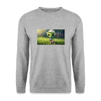 mignon petit vert rétro alien tonte de pelouse - Sweat-shirt Unisexe - gris chiné - Devant - Alina (178cm) & Michal (187cm)