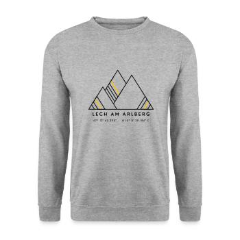 Minimalistisches Lech am Arlberg-Logo - Unisex Pullover - Weißgrau meliert - Vorne - Alina (178cm) & Michal (187cm)