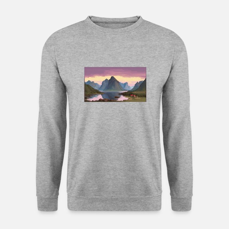 Lofoten, Norwegen - Pixel Art - Unisex Pullover - Weißgrau meliert