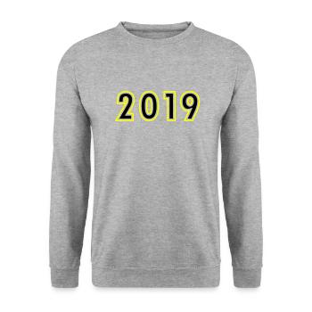 2019 Jahr Geburtstag - Unisex Pullover - Weißgrau meliert - Vorne - Alina (178cm) & Michal (187cm)