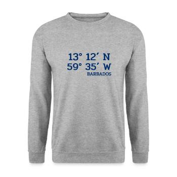 Barbados Coordinates - Koordinaten - West Indies - Unisex Sweatshirt - salt & pepper - Front - Alina (178cm) & Michal (187cm)