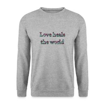 Love heals the world - Space nebula look - Unisex Pullover - Weißgrau meliert - Vorne - Alina (178cm) & Michal (187cm)