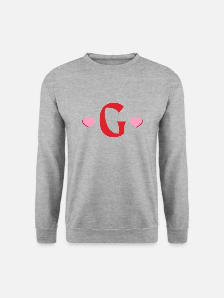 Buchstabe g rote Herzen - Unisex Pullover - Weißgrau meliert
