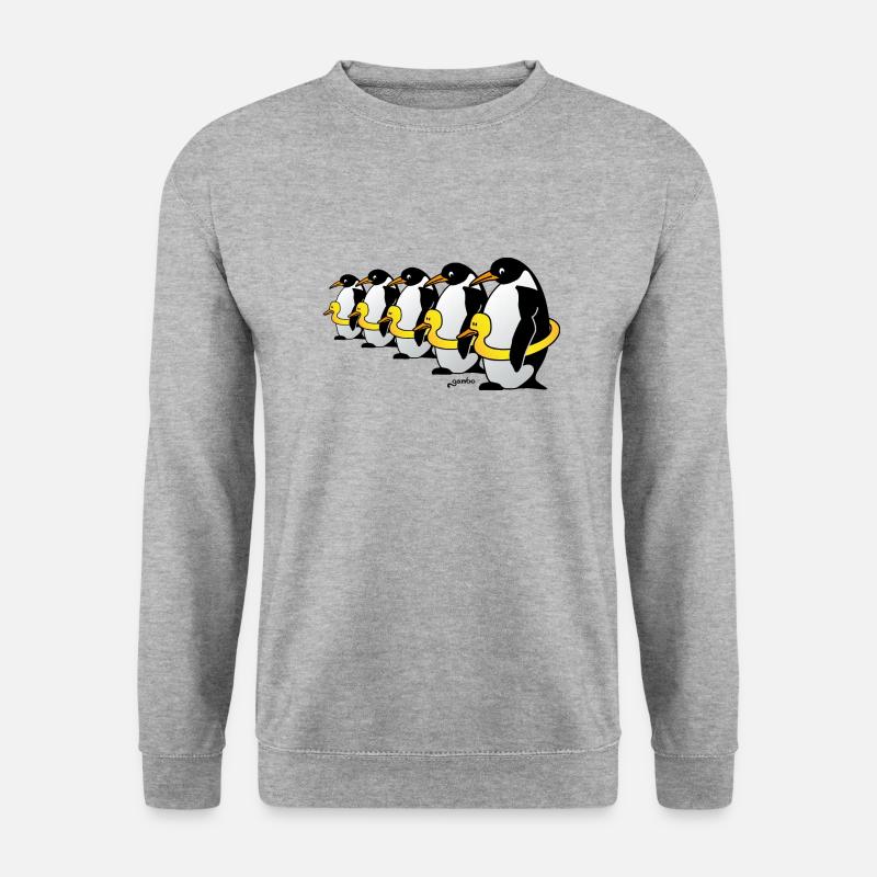 Pinguine mit Quietscheentchen - Unisex Pullover - Weißgrau meliert