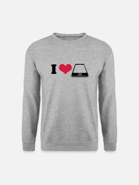 I love Smartphone - Unisex Pullover - Weißgrau meliert