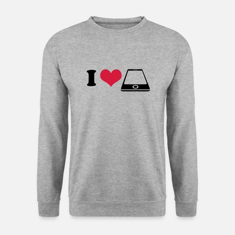 I love Smartphone - Unisex Pullover - Weißgrau meliert