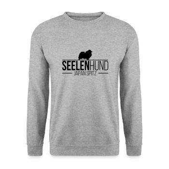 JAPAN SPITZ Seelenhund - Unisex Pullover - Weißgrau meliert - Vorne - Alina (178cm) & Michal (187cm)
