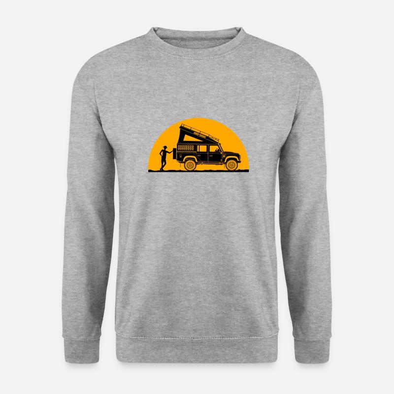 UK Offroad Retro als Silhouette vor der Sonne - Unisex Pullover - Weißgrau meliert