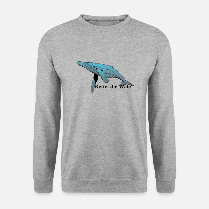 Wal mit Spruch Rettet die Wale - Unisex Pullover - Weißgrau meliert