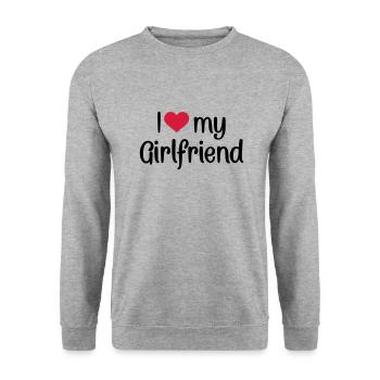 I love my girlfriend - Sweat-shirt Unisexe - gris chiné - Devant - Alina (178cm) & Michal (187cm)