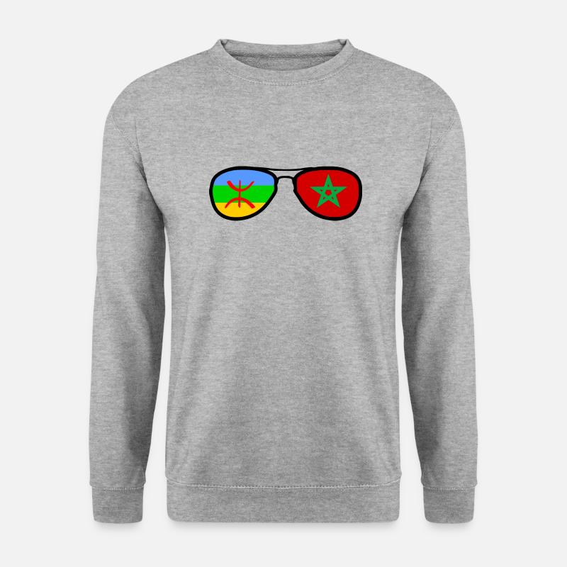 Marokko Amazigh Flagge - Brille - Unisex Pullover - Weißgrau meliert