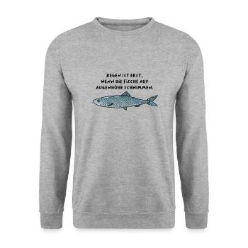Regen und Fische in Norddeutschland Hamburg - Unisex Pullover - Weißgrau meliert - Vorne - Alina (178cm) & Michal (187cm)
