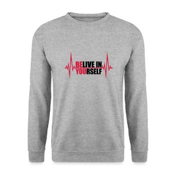 Be You Belive - Unisex Pullover - Weißgrau meliert - Vorne - Alina (178cm) & Michal (187cm)