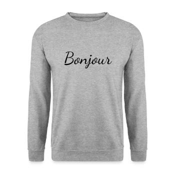 Bonjour - Sweat-shirt Unisexe - gris chiné - Devant - Alina (178cm) & Michal (187cm)