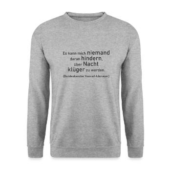Zitat Konrad Adenauer - klug über Nacht 1 - Unisex Pullover - Weißgrau meliert - Vorne - Alina (178cm) & Michal (187cm)