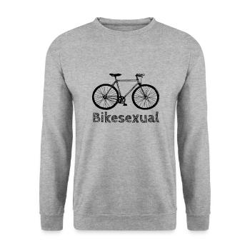 Fahrrad | Fahrradfahrer | Bikesexual | Radfahrer - Unisex Pullover - Weißgrau meliert - Vorne - Alina (178cm) & Michal (187cm)
