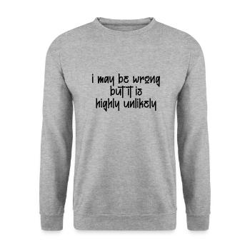 may be wrong lustiger Spruch Party Englisch - Unisex Pullover - Weißgrau meliert - Vorne - Alina (178cm) & Michal (187cm)