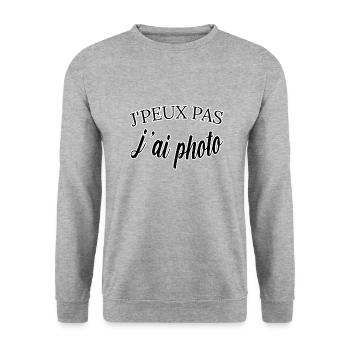 J'peux pas j ai photo humour photographe - Sweat-shirt Unisexe - gris chiné - Devant - Alina (178cm) & Michal (187cm)