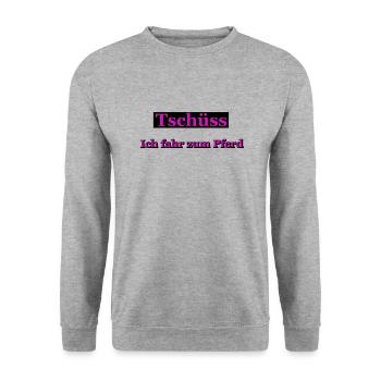 Tschüss! Ich fahr zum Pferd - Unisex Pullover - Weißgrau meliert - Vorne - Alina (178cm) & Michal (187cm)