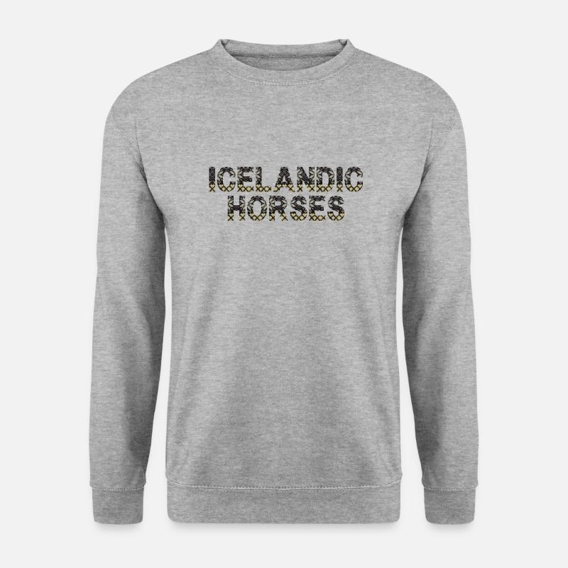 Islandpferde Strick Look Islandpullover Gelb - Unisex Pullover - Weißgrau meliert