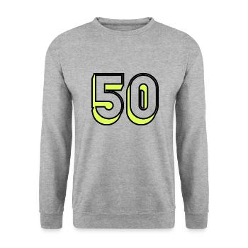 50 YEARS. 50th ANNIVERSARY. BIRTHDAY 50 YEARS. 50 - Unisex Sweatshirt - salt & pepper - Front - Alina (178cm) & Michal (187cm)