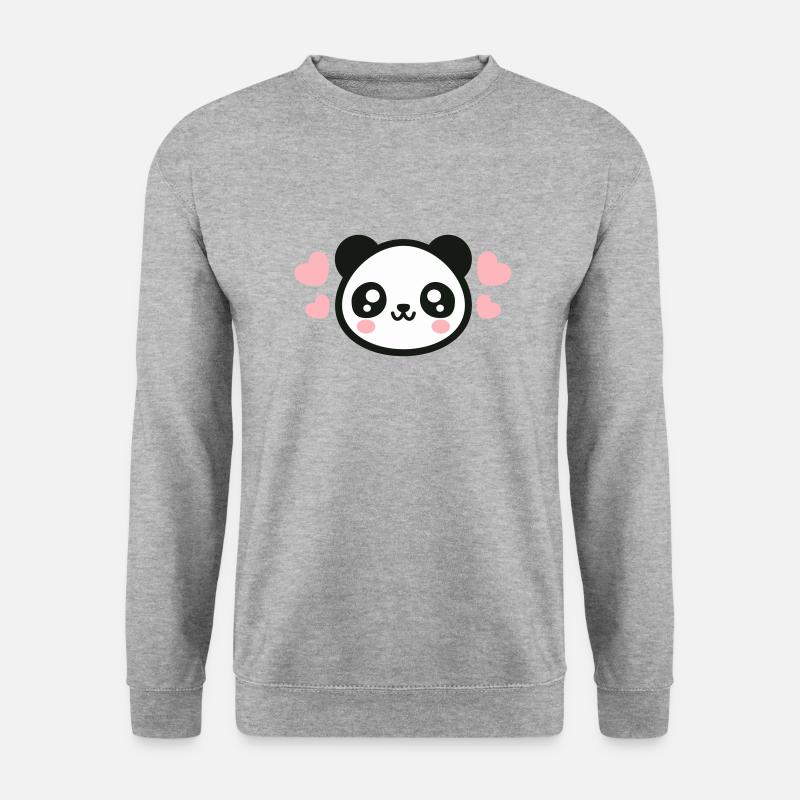 Visage de panda aimant : cœurs adorables - Sweat-shirt Unisexe - gris chiné