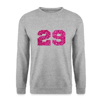 Nummer 29 Pink Glitter - 29. Geburtstag - Unisex Pullover - Weißgrau meliert - Vorne - Alina (178cm) & Michal (187cm)