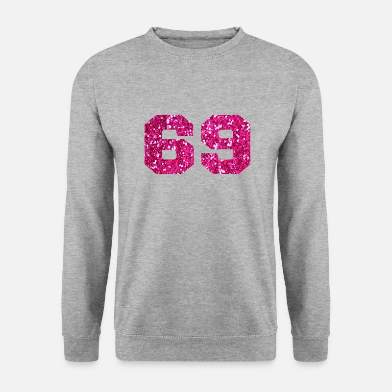 Nummer 69 Pink Glitter - 69. Geburtstag - Unisex Pullover - Weißgrau meliert