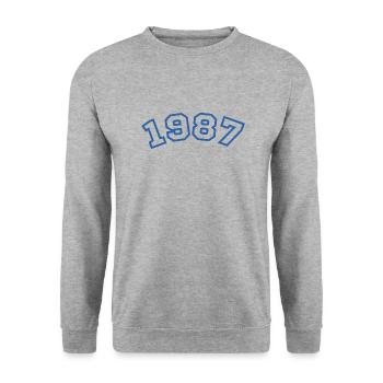 1987 Sport Blau - Unisex Pullover - Weißgrau meliert - Vorne - Alina (178cm) & Michal (187cm)