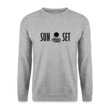 SUNSET | Sonnenuntergang Schrift und Logo Design - Unisex Pullover - Weißgrau meliert - Vorne - Alina (178cm) & Michal (187cm)