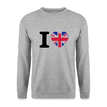 I love UK - Unisex Pullover - Weißgrau meliert - Vorne - Alina (178cm) & Michal (187cm)