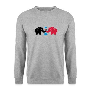 Elephants in Love with Baby - verliebte Elefanten - Unisex Pullover - Weißgrau meliert - Vorne - Alina (178cm) & Michal (187cm)
