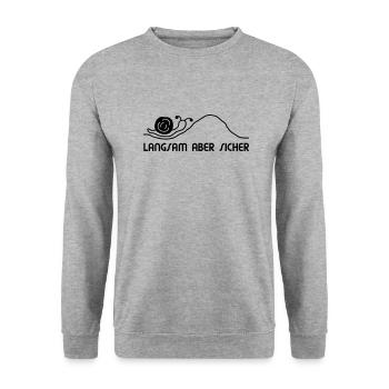 Schnecke langsam - Unisex Pullover - Weißgrau meliert - Vorne - Alina (178cm) & Michal (187cm)