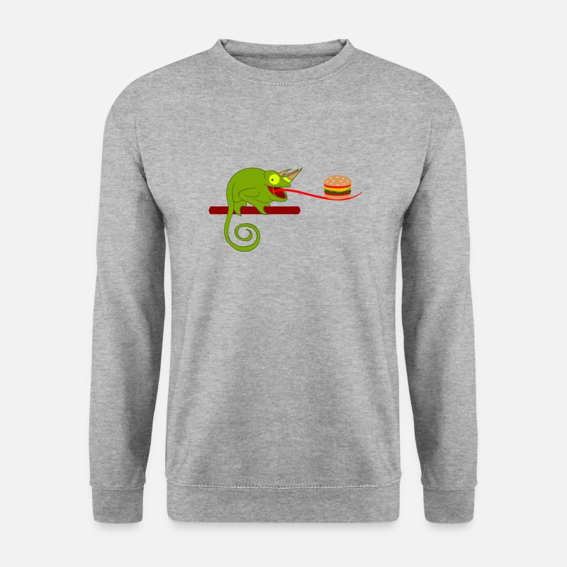 Chamäleon mit Burger - Unisex Pullover - Weißgrau meliert