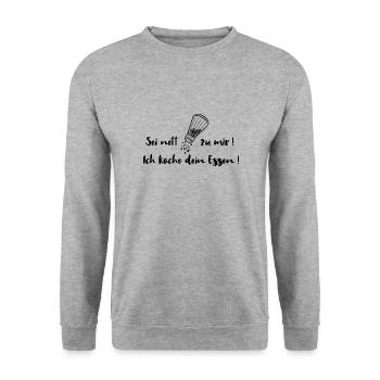 Sei nett zu mir! Ich koche dein Essen! Koch Küche - Unisex Pullover - Weißgrau meliert - Vorne - Alina (178cm) & Michal (187cm)