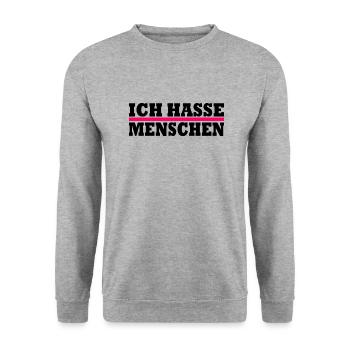 Ich hasse menschen - Unisex Pullover - Weißgrau meliert - Vorne - Alina (178cm) & Michal (187cm)
