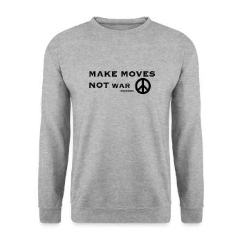 MAKE MOVES NOT WAR - Unisex Pullover - Weißgrau meliert - Vorne - Alina (178cm) & Michal (187cm)